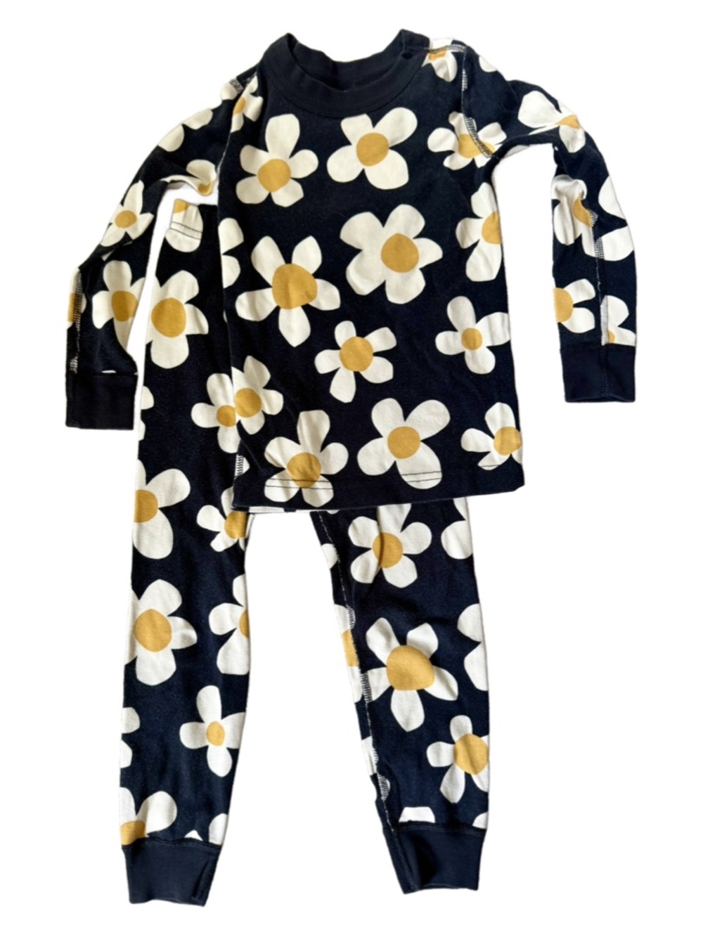 Hanna Andersson Black Floral Daisy Pajama Set with Yellow Centers